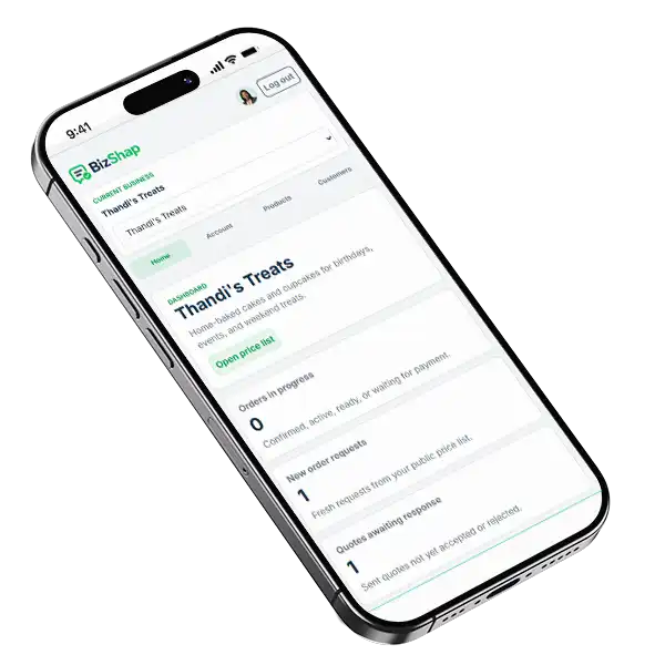 BizShap dashboard shown on a phone